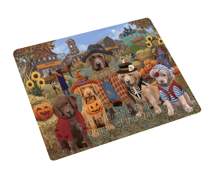Halloween 'Round Town And Fall Pumpkin Scarecrow Both Chesapeake Bay Retriever Dogs Cutting Board C77092