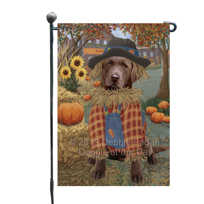 Halloween 'Round Town And Fall Pumpkin Scarecrow Both Chesapeake Bay Retriever Dogs Garden Flag GFLG65648