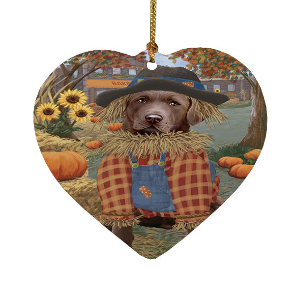 Fall Pumpkin Scarecrow Chesapeake Bay Retriever Dogs Heart Christmas Ornament HPOR57548
