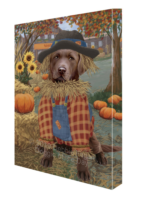 Halloween 'Round Town And Fall Pumpkin Scarecrow Both Chesapeake Bay Retriever Dogs Canvas Print Wall Art Décor CVS140021