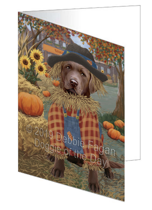 Fall Pumpkin Scarecrow Chesapeake Bay Retriever Dog Handmade Artwork Assorted Pets Greeting Cards and Note Cards with Envelopes for All Occasions and Holiday Seasons GCD77990