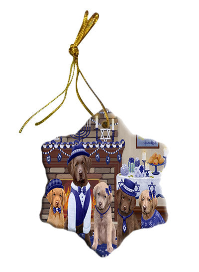 Happy Hanukkah Family Chesapeake Bay Retriever Dogs Star Porcelain Ornament SPOR57609