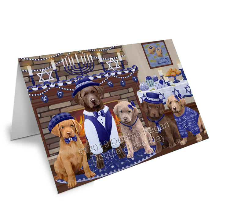 Happy Hanukkah Family Chesapeake Bay Retriever Dogs Handmade Artwork Assorted Pets Greeting Cards and Note Cards with Envelopes for All Occasions and Holiday Seasons GCD78173
