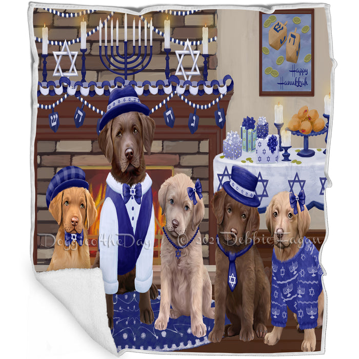 Happy Hanukkah Family and Happy Hanukkah Both Chesapeake Bay Retriever Dogs Blanket BLNKT140447