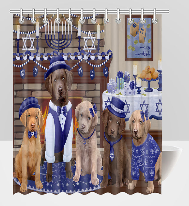 Happy Hanukkah Family Chesapeake Bay Retriever Dogs Shower Curtain