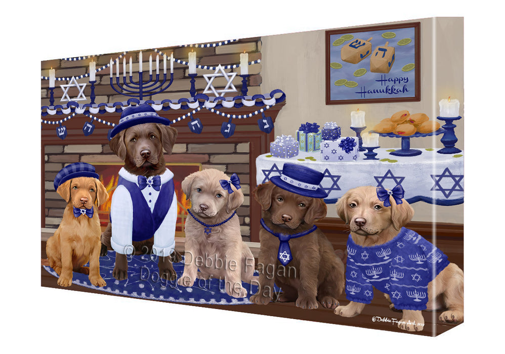 Happy Hanukkah Family and Happy Hanukkah Both Chesapeake Bay Retriever Dogs Canvas Print Wall Art Décor CVS141074