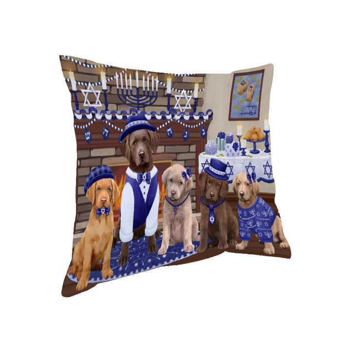 Happy Hanukkah Family and Happy Hanukkah Both Chesapeake Bay Retriever Dogs Pillow PIL82836