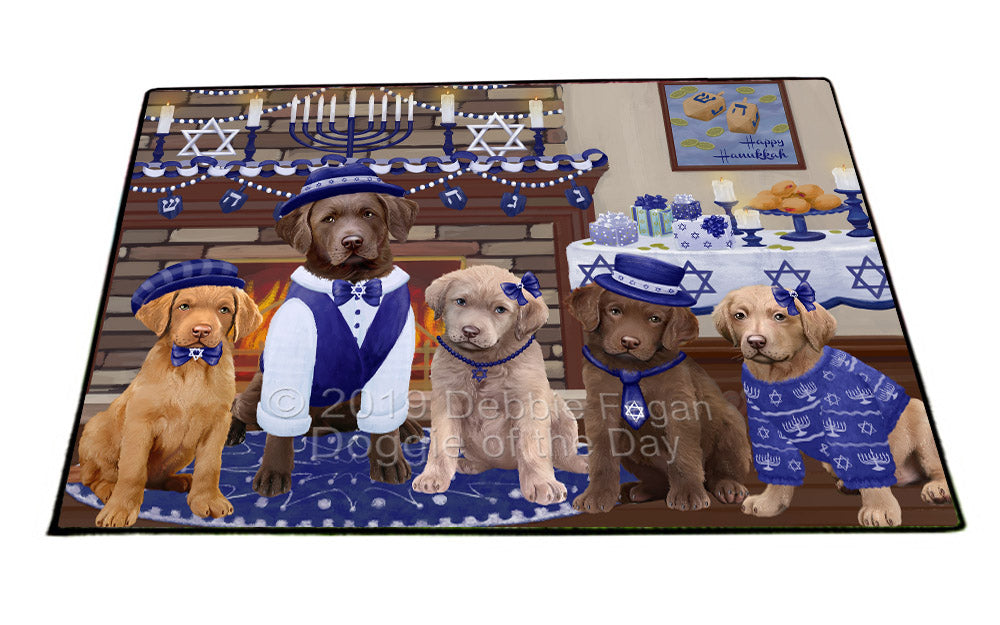 Happy Hanukkah Family and Happy Hanukkah Both Chesapeake Bay Retriever Dogs Floormat FLMS54089