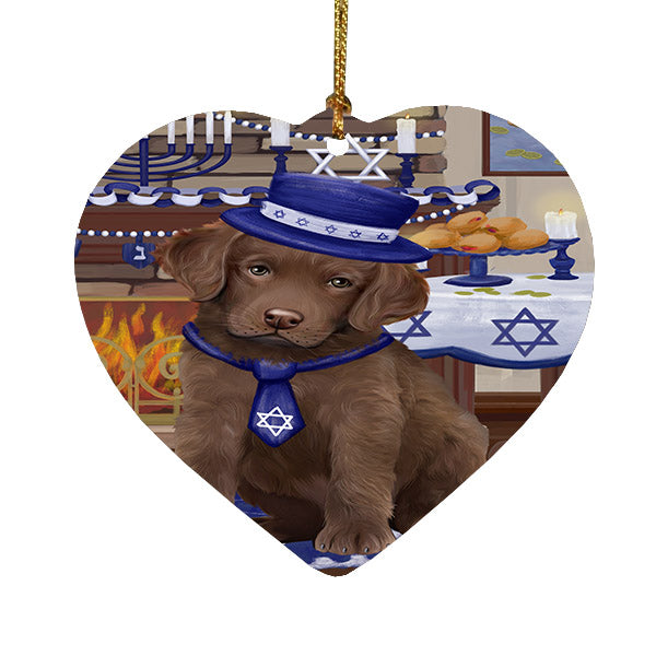 Happy Hanukkah Chesapeake Bay Retriever Dog Heart Christmas Ornament HPOR57665