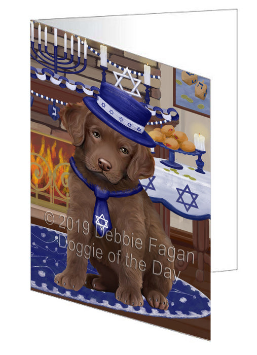 Happy Hanukkah Chesapeake Bay Retriever Dog Handmade Artwork Assorted Pets Greeting Cards and Note Cards with Envelopes for All Occasions and Holiday Seasons GCD78341
