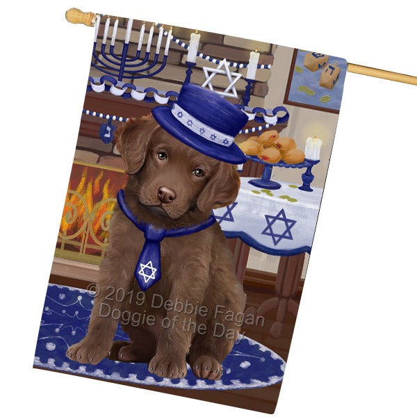 Happy Hanukkah Family and Happy Hanukkah Both Chesapeake Bay Retriever Dog House Flag FLG65765