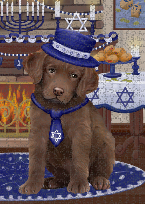 Happy Hanukkah Family and Happy Hanukkah Both Chesapeake Bay Retriever Dog Puzzle with Photo Tin PUZL96968