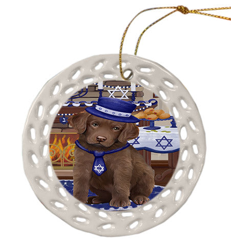 Happy Hanukkah Chesapeake Bay Retriever Dog Ceramic Doily Ornament DPOR57665