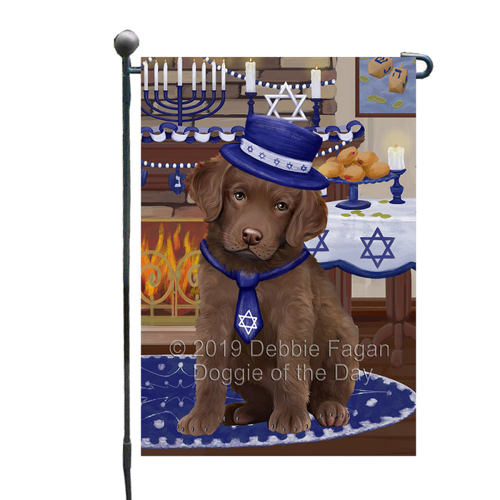 Happy Hanukkah Family and Happy Hanukkah Both Chesapeake Bay Retriever Dog Garden Flag GFLG65709