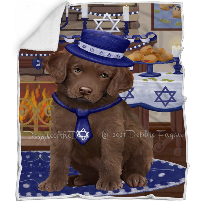 Happy Hanukkah Family and Happy Hanukkah Both Chesapeake Bay Retriever Dog Blanket BLNKT139943