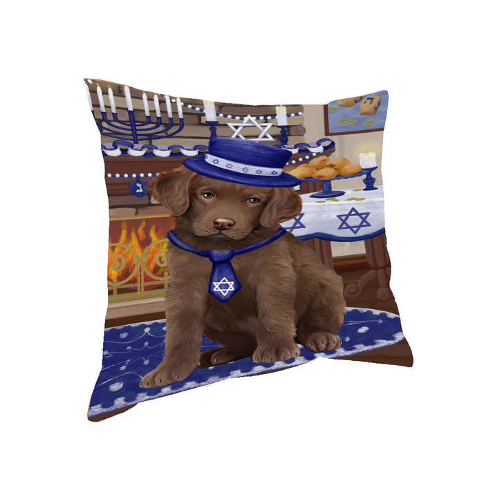 Happy Hanukkah Family and Happy Hanukkah Both Chesapeake Bay Retriever Dog Pillow PIL83060