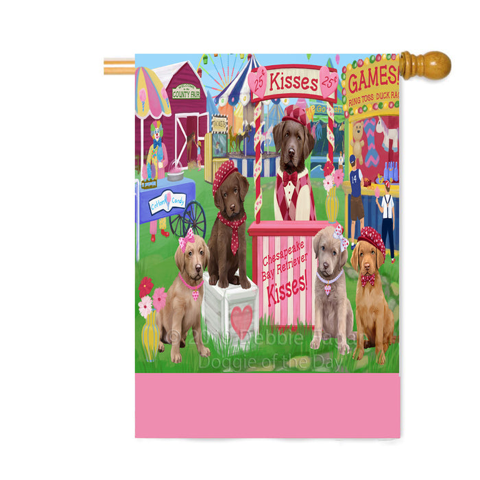 Personalized Carnival Kissing Booth Chesapeake Bay Retriever Dogs Custom House Flag FLG63597