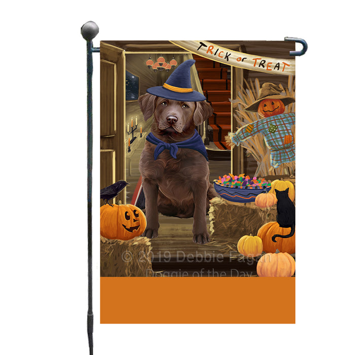 Personalized Enter at Own Risk Trick or Treat Halloween Chesapeake Bay Retriever Dog Custom Garden Flags GFLG-DOTD-A59534