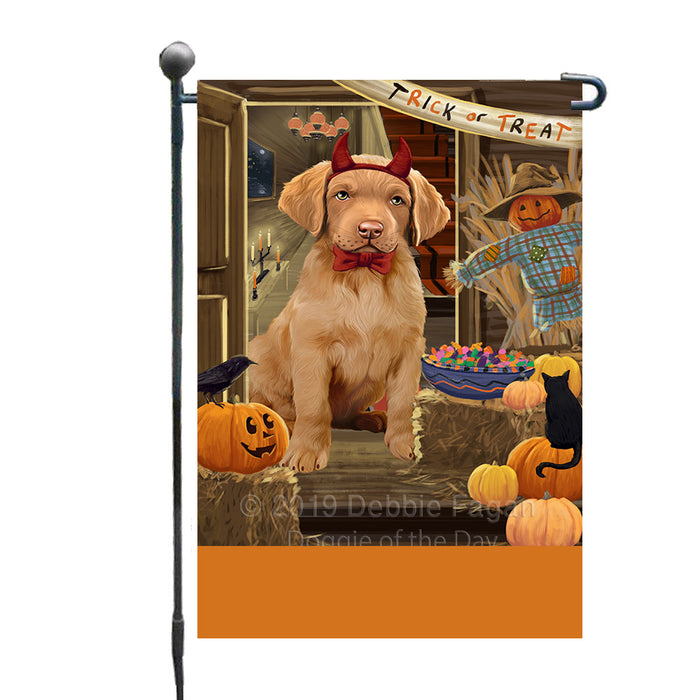 Personalized Enter at Own Risk Trick or Treat Halloween Chesapeake Bay Retriever Dog Custom Garden Flags GFLG-DOTD-A59536