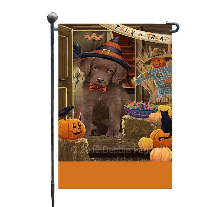 Personalized Enter at Own Risk Trick or Treat Halloween Chesapeake Bay Retriever Dog Custom Garden Flags GFLG-DOTD-A59537