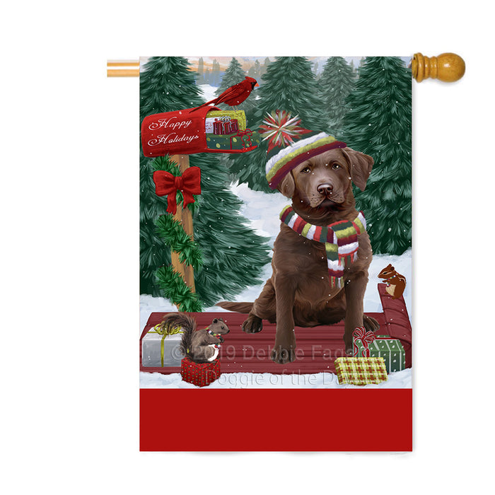 Personalized Merry Christmas Woodland Sled Chesapeake Bay Retriever Dog Custom House Flag FLG-DOTD-A61603