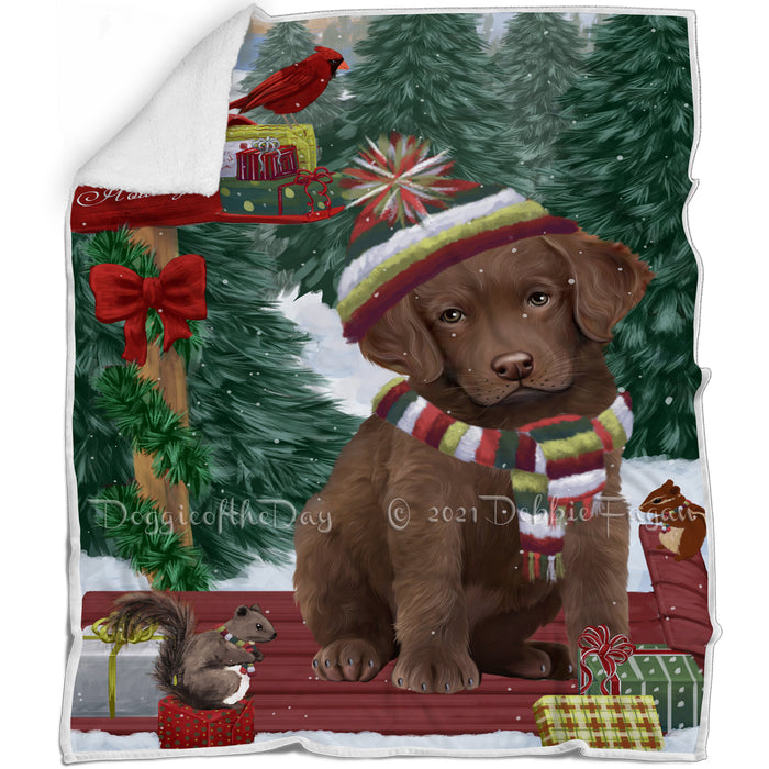 Merry Christmas Woodland Sled Chesapeake Bay Retriever Dog Blanket BLNKT113466