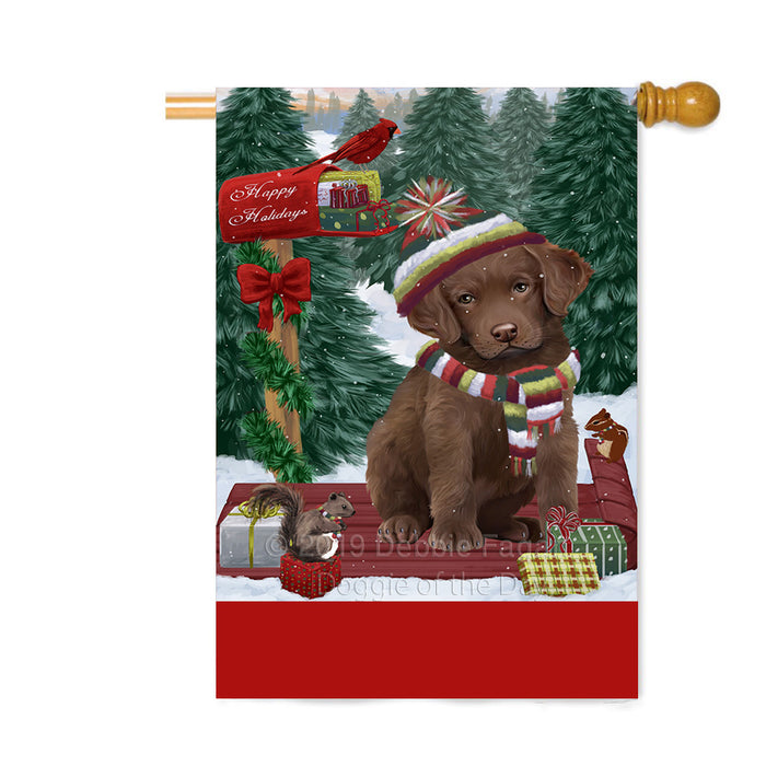 Personalized Merry Christmas Woodland Sled Chesapeake Bay Retriever Dog Custom House Flag FLG-DOTD-A61606