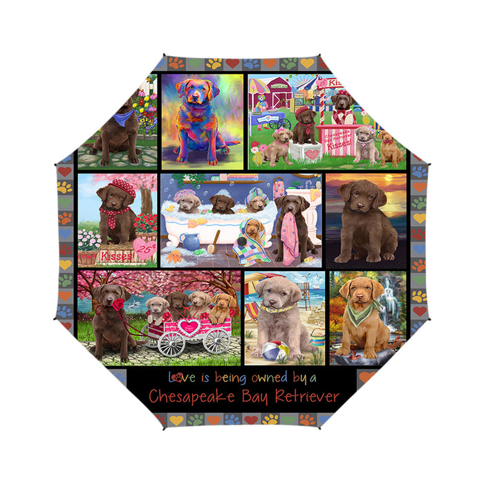 Love is Being Owned Chesapeake Bay Retriever Dog Grey Semi-Automatic Foldable Umbrella