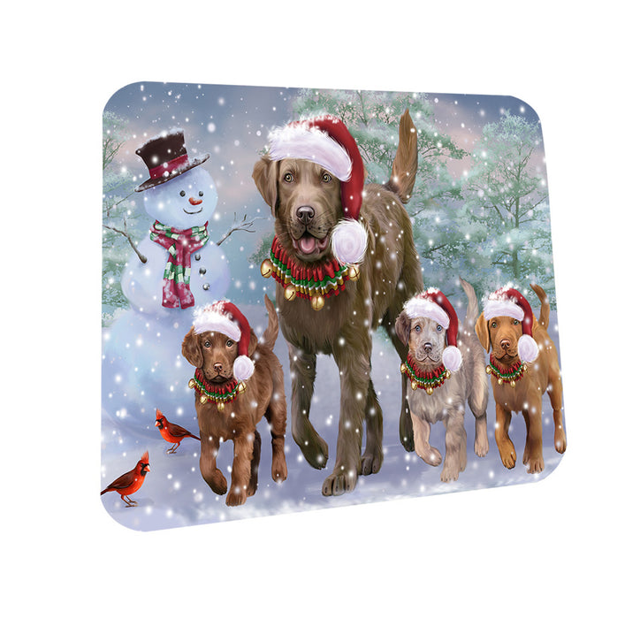 Christmas Running Family Chesapeake Bay Retriever Dogs Coasters Set of 4 CST57087