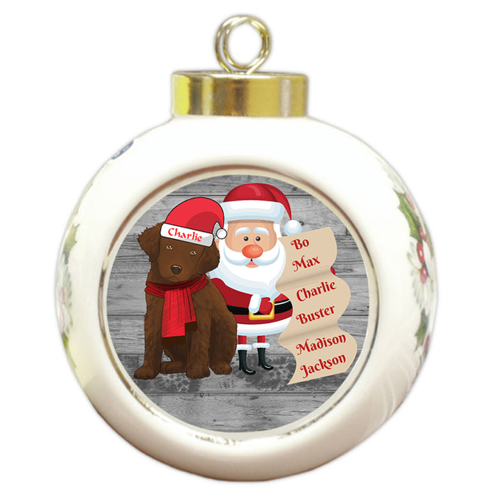 Custom Personalized Santa with Chesapeake Bay Retriever Dog Christmas Round Ball Ornament