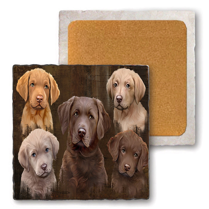 Rustic 5 Chesapeake Bay Retriever Dog Set of 4 Natural Stone Marble Tile Coasters MCST49131