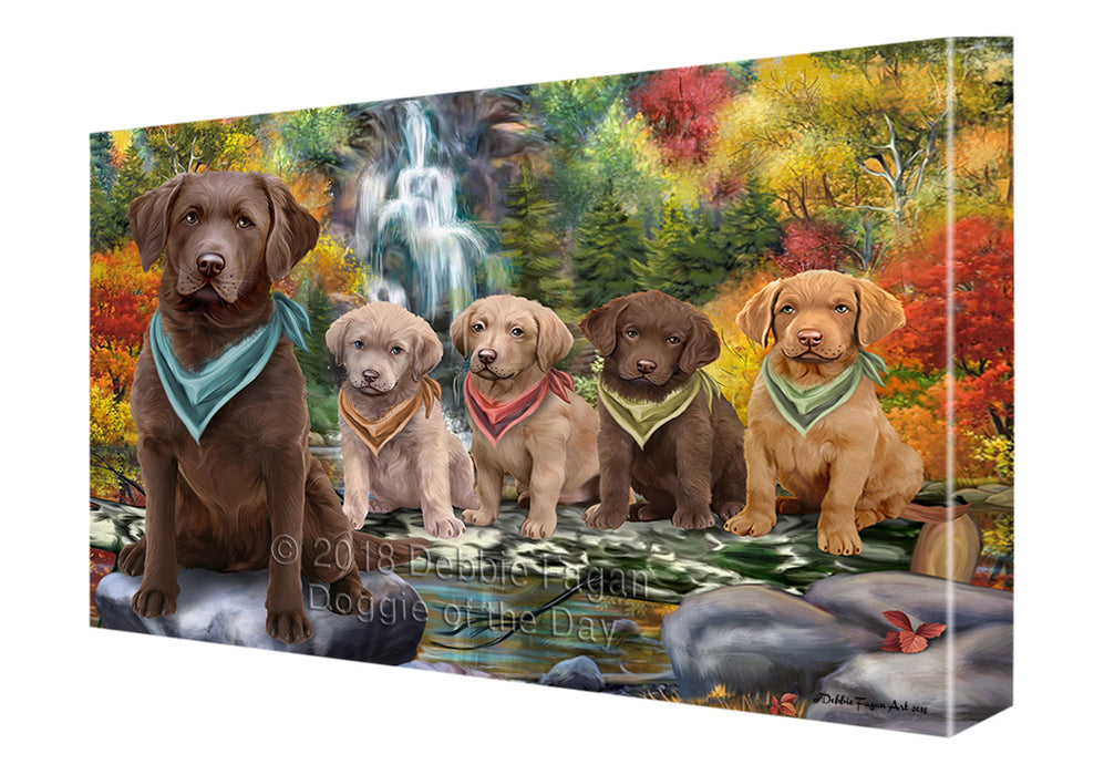 Scenic Waterfall Chesapeake Bay Retrievers Dog Canvas Wall Art CVS63313