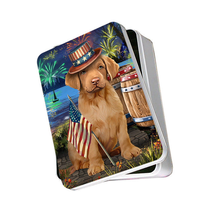 4th of July Independence Day Fireworks Chesapeake Bay Retriever Dog at the Lake Photo Storage Tin PITN50957