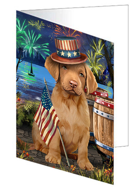 4th of July Independence Day Fireworks Chesapeake Bay Retriever Dog at the Lake Handmade Artwork Assorted Pets Greeting Cards and Note Cards with Envelopes for All Occasions and Holiday Seasons GCD56900