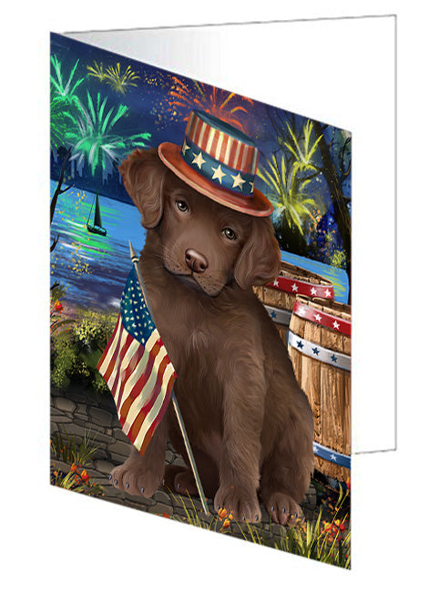 4th of July Independence Day Fireworks Chesapeake Bay Retriever Dog at the Lake Handmade Artwork Assorted Pets Greeting Cards and Note Cards with Envelopes for All Occasions and Holiday Seasons GCD56903