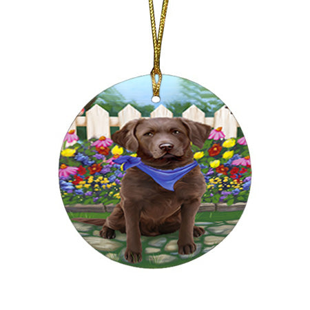Spring Floral Chesapeake Bay Retriever Dog Round Flat Christmas Ornament RFPOR49836