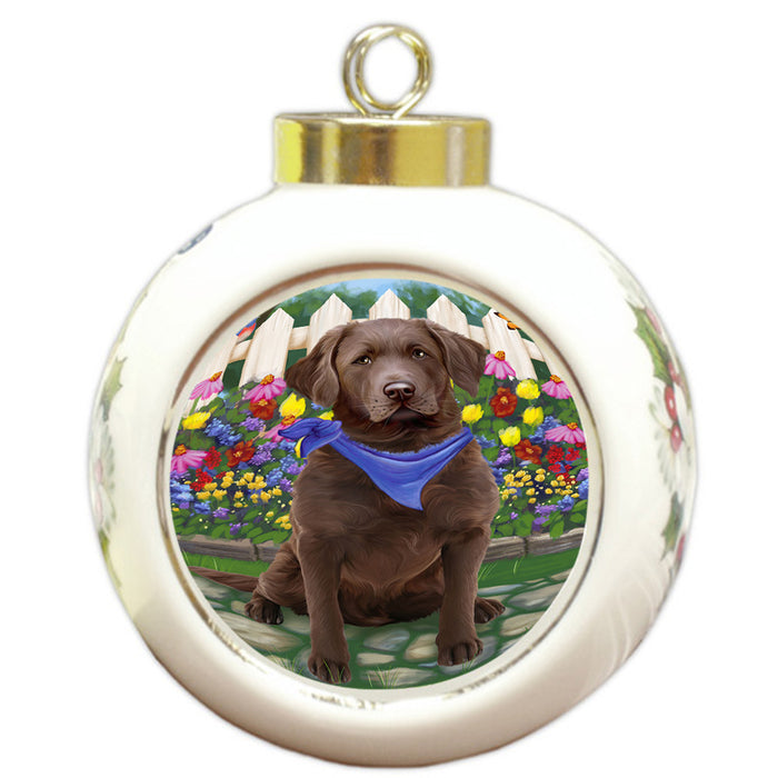 Spring Floral Chesapeake Bay Retriever Dog Round Ball Christmas Ornament RBPOR49845