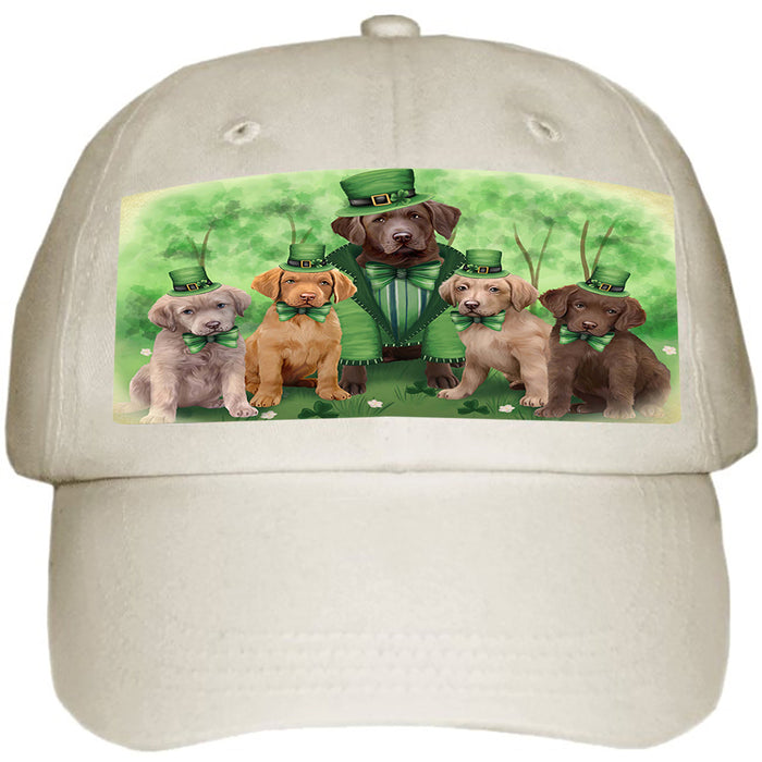 St. Patricks Day Irish Family Portrait Chesapeake Bay Retrievers Dog Ball Hat Cap HAT50043