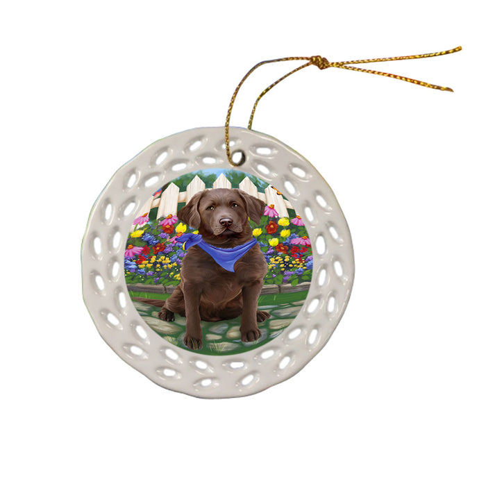 Spring Floral Chesapeake Bay Retriever Dog Ceramic Doily Ornament DPOR49845