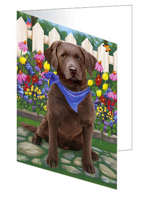 Spring Floral Chesapeake Bay Retriever Dog Handmade Artwork Assorted Pets Greeting Cards and Note Cards with Envelopes for All Occasions and Holiday Seasons GCD53564