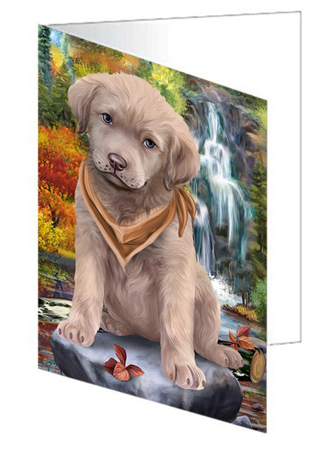 Scenic Waterfall Chesapeake Bay Retriever Dog Handmade Artwork Assorted Pets Greeting Cards and Note Cards with Envelopes for All Occasions and Holiday Seasons GCD53219