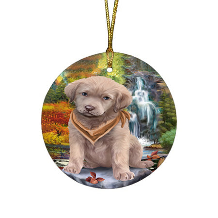 Scenic Waterfall Chesapeake Bay Retriever Dog Round Flat Christmas Ornament RFPOR49721