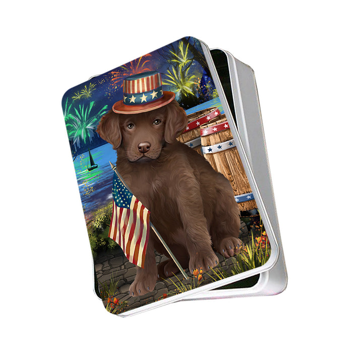 4th of July Independence Day Fireworks Chesapeake Bay Retriever Dog at the Lake Photo Storage Tin PITN50958