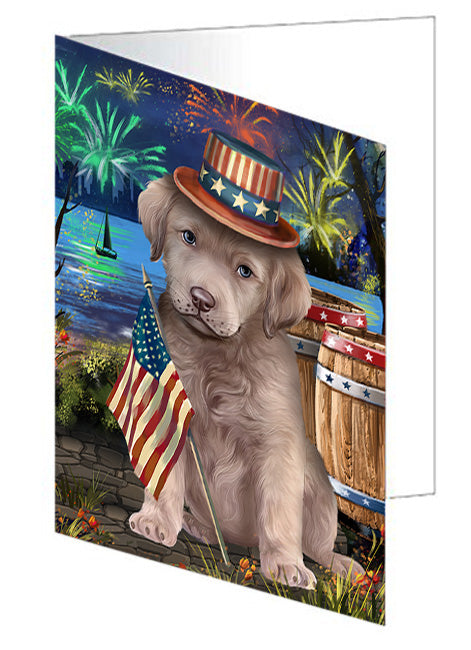 4th of July Independence Day Fireworks Chesapeake Bay Retriever Dog at the Lake Handmade Artwork Assorted Pets Greeting Cards and Note Cards with Envelopes for All Occasions and Holiday Seasons GCD56906