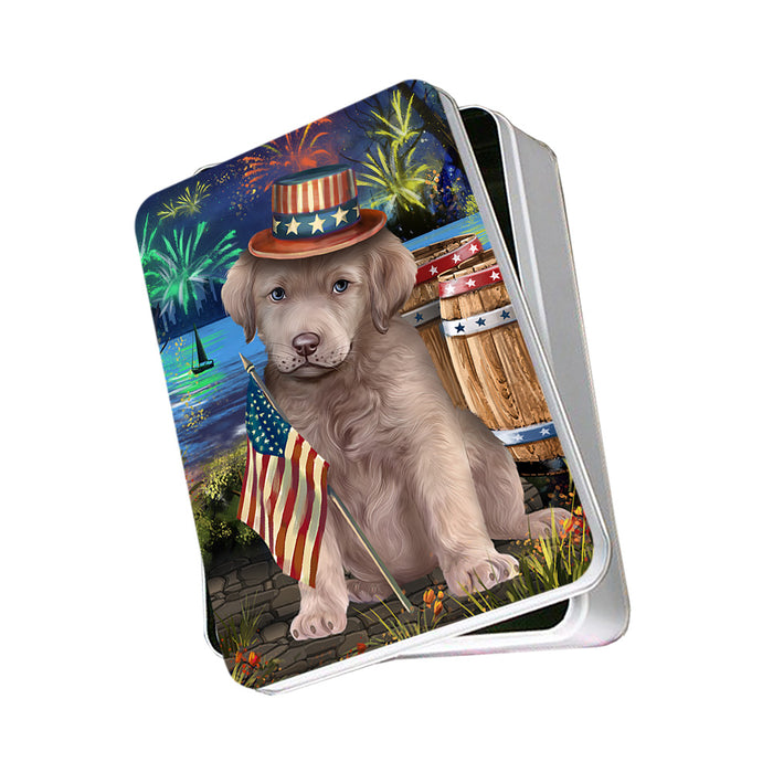 4th of July Independence Day Fireworks Chesapeake Bay Retriever Dog at the Lake Photo Storage Tin PITN50959