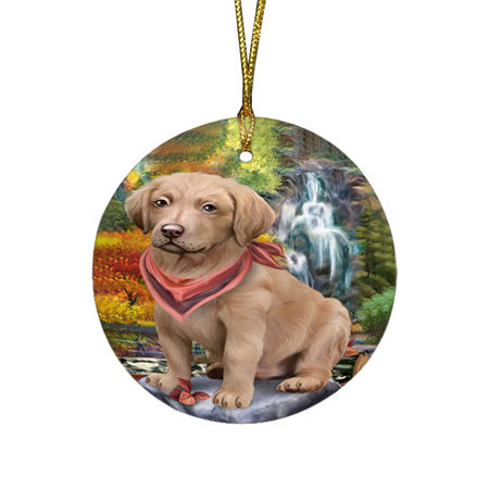 Scenic Waterfall Chesapeake Bay Retriever Dog Round Flat Christmas Ornament RFPOR49722