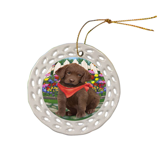 Spring Floral Chesapeake Bay Retriever Dog Ceramic Doily Ornament DPOR49847