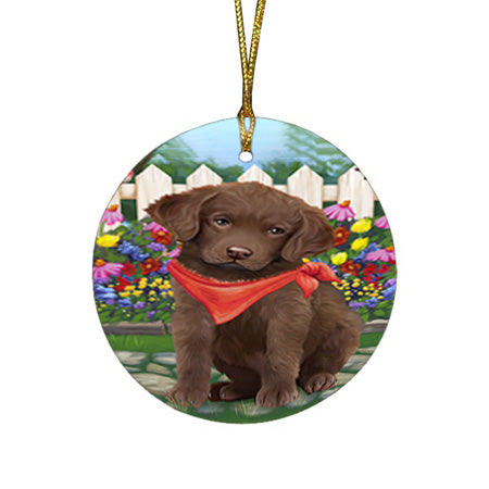 Spring Floral Chesapeake Bay Retriever Dog Round Flat Christmas Ornament RFPOR49838