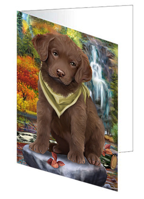 Scenic Waterfall Chesapeake Bay Retriever Dog Handmade Artwork Assorted Pets Greeting Cards and Note Cards with Envelopes for All Occasions and Holiday Seasons GCD53225