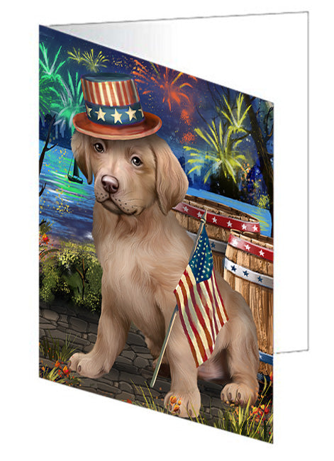 4th of July Independence Day Fireworks Chesapeake Bay Retriever Dog at the Lake Handmade Artwork Assorted Pets Greeting Cards and Note Cards with Envelopes for All Occasions and Holiday Seasons GCD56909